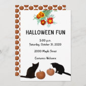 ハロウィーンおもしろいブラックキッチンパンプキンマリーゴールド 招待状 (正面/裏面)