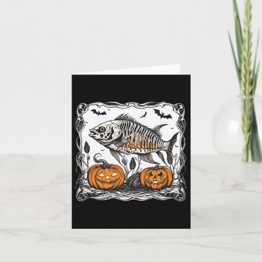 ハロウィーンおもしろい魚不気味骨格魚骨グラ カード (正面)