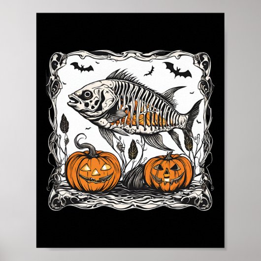 ハロウィーンおもしろい魚不気味骨格魚骨グラ ポスター (正面)