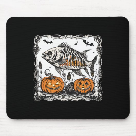 ハロウィーンおもしろい魚不気味骨格魚骨グラ マウスパッド (正面)