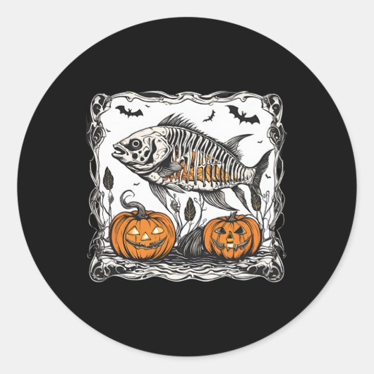 ハロウィーンおもしろい魚不気味骨格魚骨グラ ラウンドシール (正面)