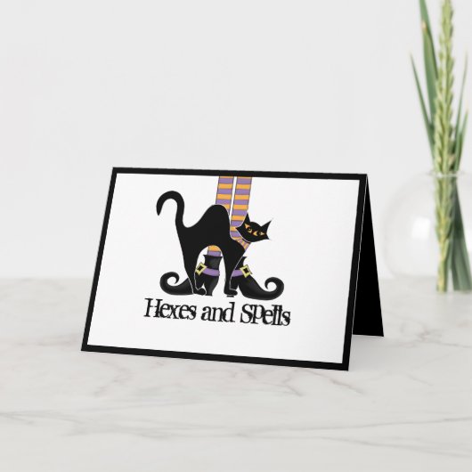 ハロウィーンお洒落かわいい魔女シューズ黒猫 カード (正面)