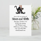 ハロウィーンお洒落かわいい魔女シューズ黒猫 招待状 (スタンド正面)