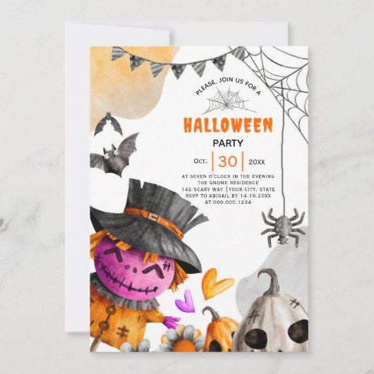 ハロウィーンかかしをテーマにしたパーティー 招待状 (正面)