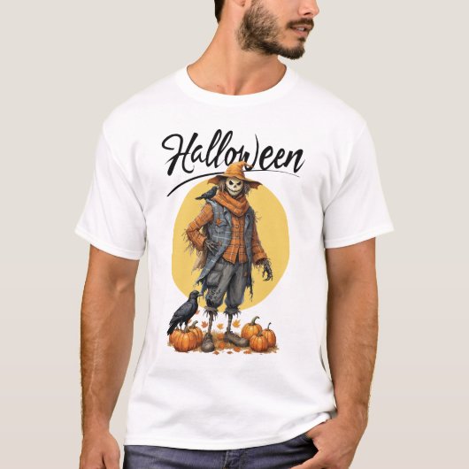 ハロウィーンかかしメンズホワイト Tシャツ (正面)
