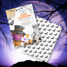 ハロウィーンかかし子供の誕生日招待状