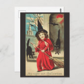 ハロウィーンかわいいおもしろいヴィンテージ魔女 ポストカード (正面/裏面)