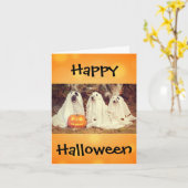 ハロウィーンかわいいおもしろい犬幽霊衣装 カード (黄色い花)