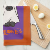 ハロウィーンかわいいお洒落幽霊犬 キッチンタオル (四つ折り)