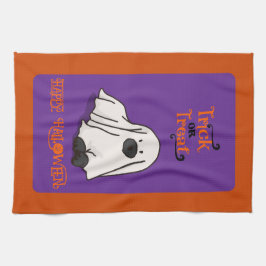 ハロウィーンかわいいお洒落幽霊犬 キッチンタオル