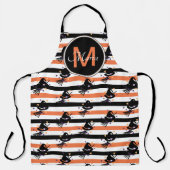 ハロウィーンかわいいウィッチストライプメンズオレンジブラックモノグラム エプロン (正面)