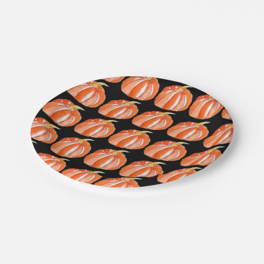 ハロウィーンかわいいカボチャ黒とオレンジ ペーパープレート (アングル)