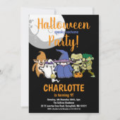 ハロウィーンかわいいキャラクターズムーン子供の誕生日パーティー 招待状 (正面)
