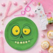 ハロウィーンかわいいグリーンモンスター顔 ペーパープレート (パーティー)