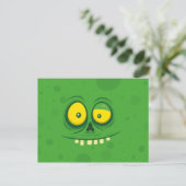 ハロウィーンかわいいグリーンモンスター顔 ポストカード (スタンド正面)