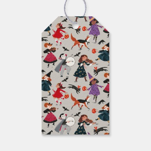 ハロウィーンかわいいグレーと紫のトリック&トリート ギフトタグ (裏面)