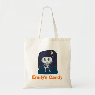 ハロウィーンかわいいスケルトン漫画のトリックまたは治療 トートバッグ