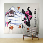 ハロウィーンかわいいスタイリッシュ魔女幽霊コーヒーカップ タペストリー (インサイチュ(横))