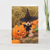ハロウィーンかわいいテディベアとハロウィーンのカボチャのちょうちん カード (正面)