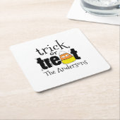 ハロウィーンかわいいトリックまたはおもしろいキャンディーコーン スクエアペーパーコースター (アングル)