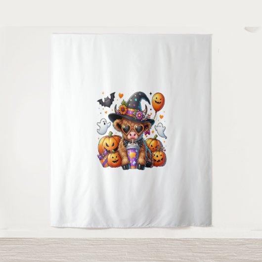 ハロウィーンかわいいハイランドカウズ タペストリー (正面)