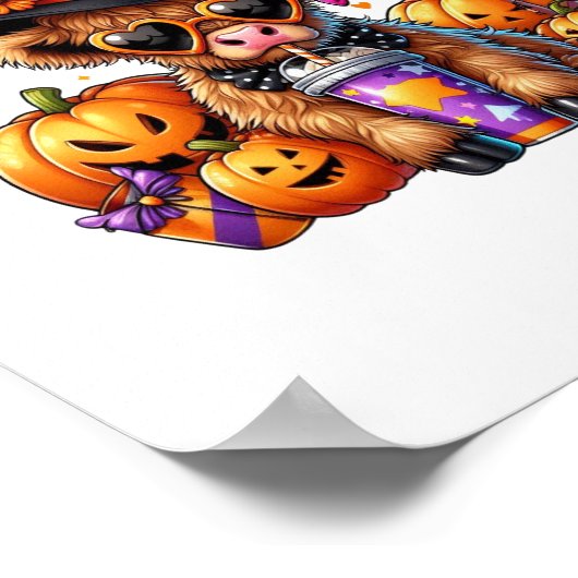 ハロウィーンかわいいハイランドカウズ ポスター (角)