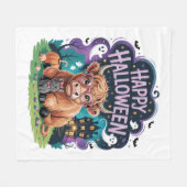 ハロウィーンかわいいハイランドカウズ(2) フリースブランケット (正面(横))