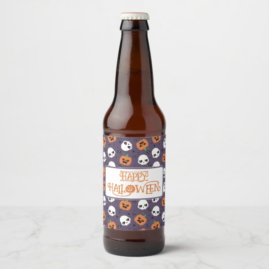 ハロウィーンかわいいパターン ビールラベル (正面)