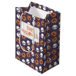 ハロウィーンかわいいパターン ミディアムペーパーバッグ