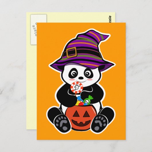 ハロウィーンかわいいパンダとキャンディ ポストカード (正面/裏面)