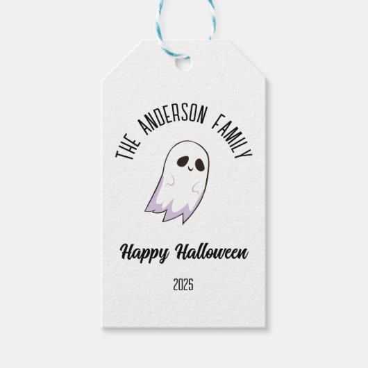 ハロウィーンかわいいパーソナライズされた幽霊の年 ギフトタグ (正面)