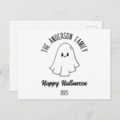ハロウィーンかわいいパーソナライズされた幽霊の年 シーズンポストカード (正面/裏面)