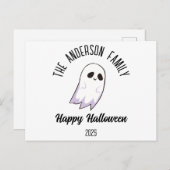 ハロウィーンかわいいパーソナライズされた幽霊の年 シーズンポストカード (正面/裏面)