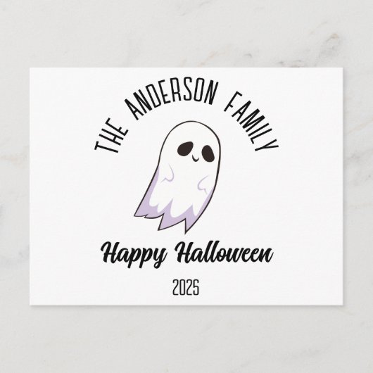 ハロウィーンかわいいパーソナライズされた幽霊の年 シーズンポストカード (正面)