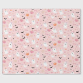 ハロウィーンかわいいピンクの幽霊パーソナライズされた(名前) ラッピングペーパー (フラット)