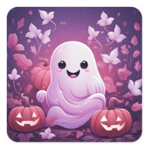 ハロウィーンかわいいピンク幽霊とオレンジカボチャ