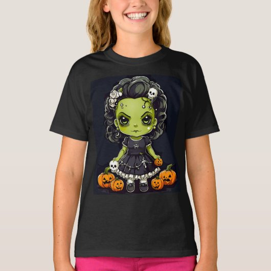 ハロウィーンかわいいフランケンシュタインの花嫁 Tシャツ (正面)
