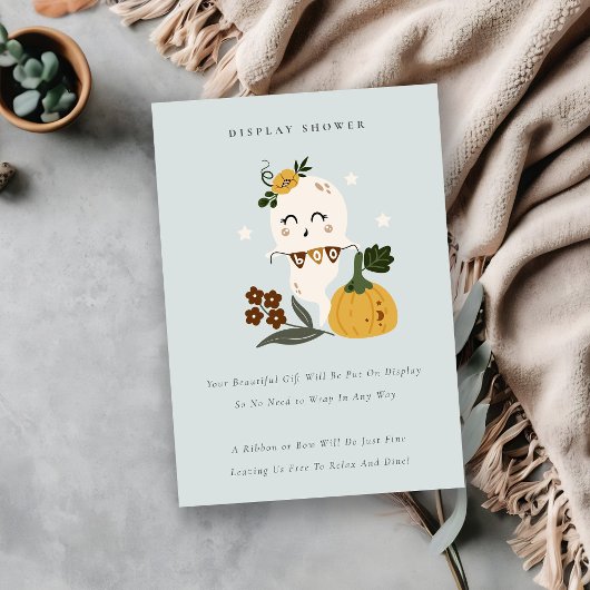 ハロウィーンかわいいブルー幽霊ブディスプレイベビーシャワー エンクロージャーカード