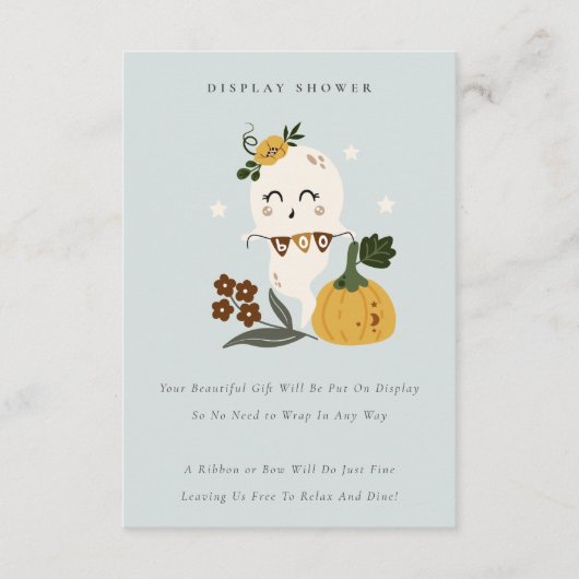 ハロウィーンかわいいブルー幽霊ブディスプレイベビーシャワー エンクロージャーカード (正面)