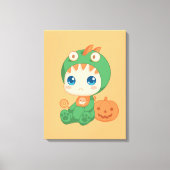 ハロウィーンかわいいベビードラゴン恐竜の衣装 キャンバスプリント (正面)