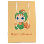 ハロウィーンかわいいベビードラゴン恐竜の衣装 ミディアムペーパーバッグ (裏面)