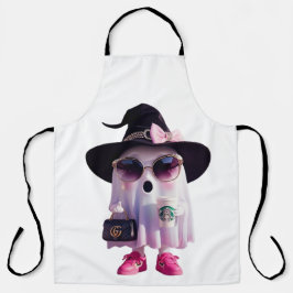 ハロウィーンかわいいレディ幽霊とコーヒー エプロン