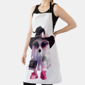ハロウィーンかわいいレディ幽霊とコーヒー エプロン (インサイチュ)