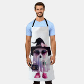 ハロウィーンかわいいレディ幽霊とコーヒー エプロン (着用した状態)