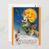 ハロウィーンかわいいヴィンテージ魔女ビクトリアン詩 ポストカード (正面/裏面)