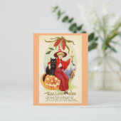 ハロウィーンかわいいヴィンテージ魔女ブラックキャットラブ詩 ポストカード (スタンド正面)