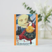 ハロウィーンかわいいヴィンテージ魔女黒猫ムーン詩 ポストカード (スタンド正面)