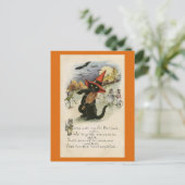 ハロウィーンかわいいヴィンテージ黒猫マウスの詩 ポストカード (スタンド正面)