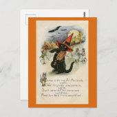 ハロウィーンかわいいヴィンテージ黒猫マウスの詩 ポストカード (正面/裏面)