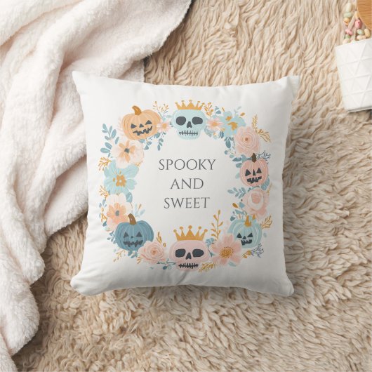 ハロウィーンかわいい不気味スカルパンプキンピンクブルーシック クッション (ブランケット)